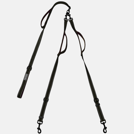 Wild-Love Double Dog Leash - Stone Black